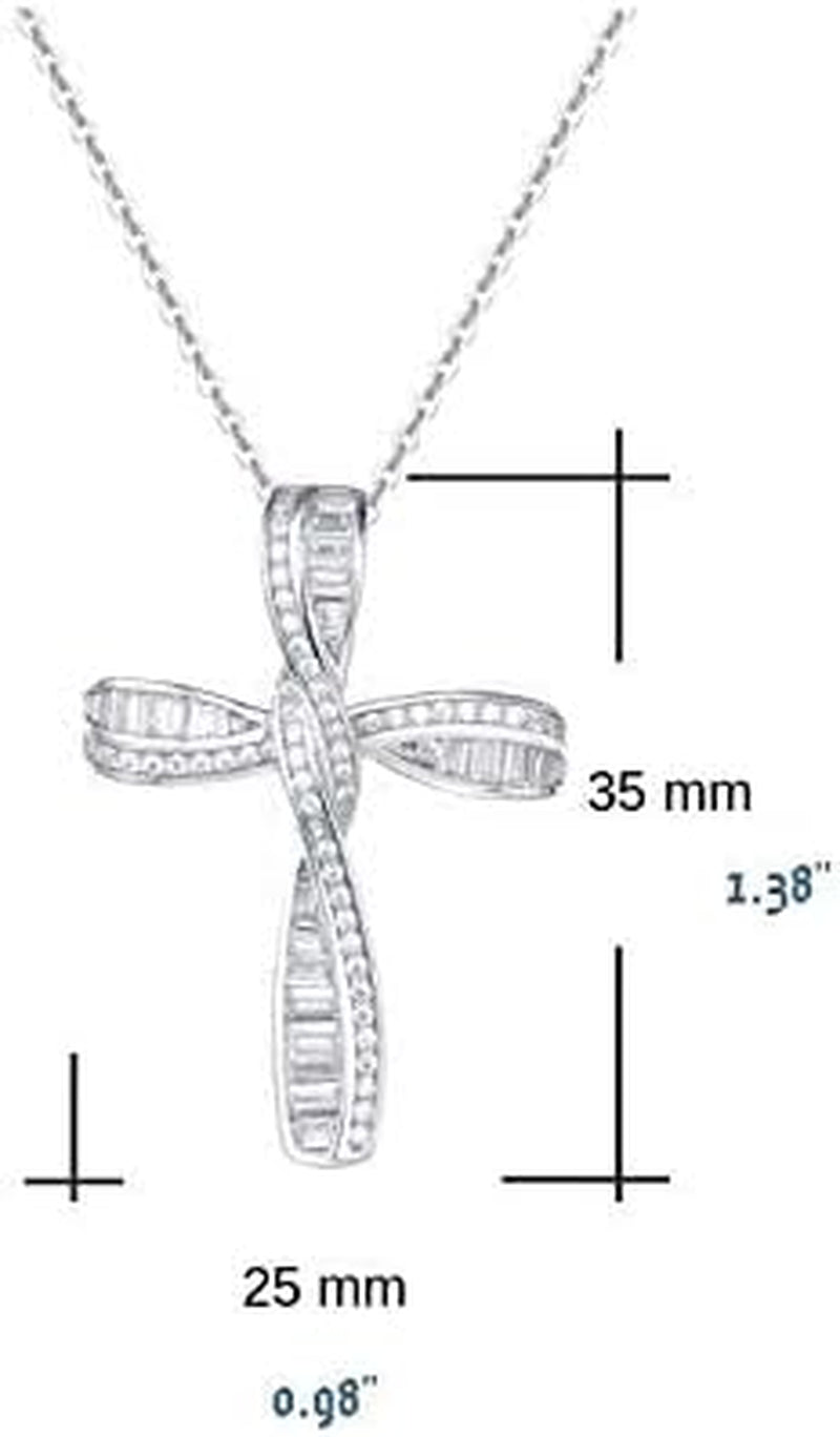 Cross Necklace for Women 925 Solid Sterling Silver Cubic Zirconia Twisted Cross Infinity Loop Princess Pendant Necklace Faithful for Women Girls, 18" Extender