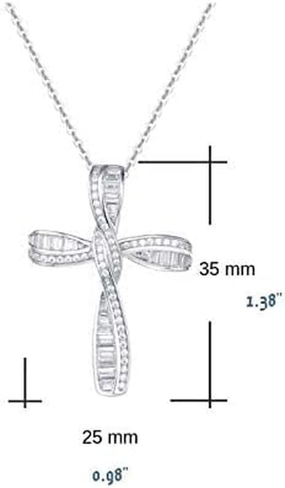 Cross Necklace for Women 925 Solid Sterling Silver Cubic Zirconia Twisted Cross Infinity Loop Princess Pendant Necklace Faithful for Women Girls, 18" Extender