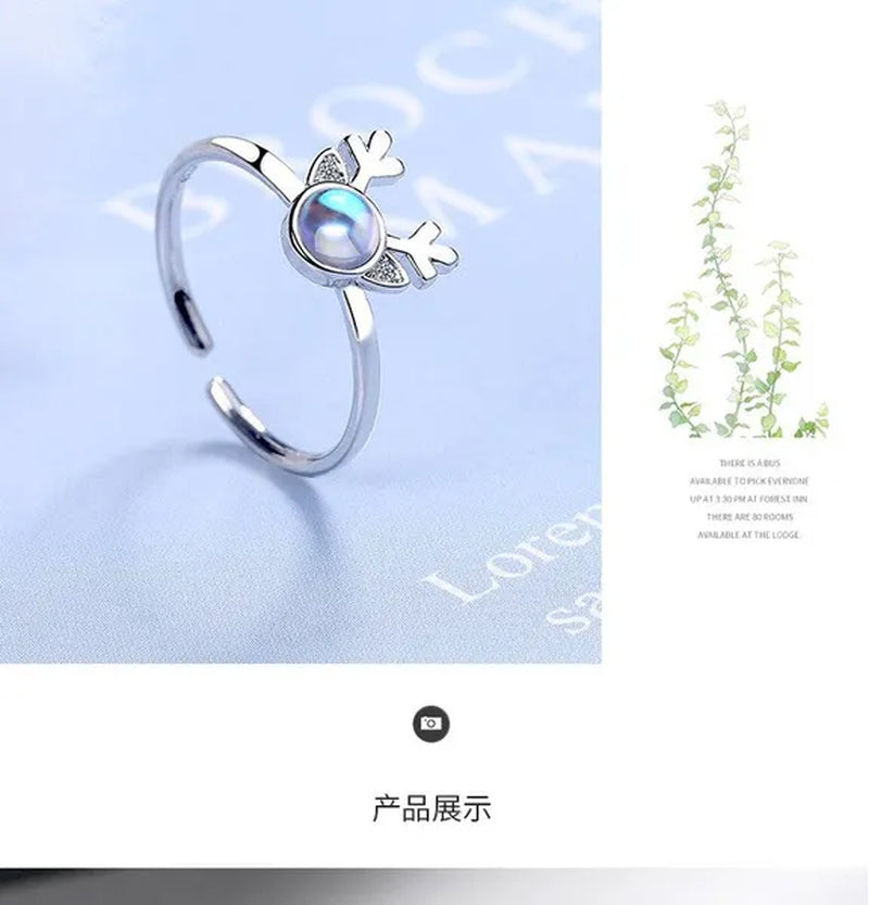 Korean Antler Ring 925 Sterling Silver Artificial Moonstone Rings for Women All with You Ring Adjustable Size