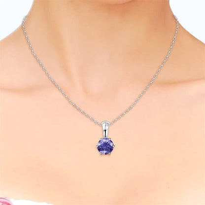 18K White Gold Plated Birthstone Necklaces for Women, Silver Necklace for Women, White Gold Pendant Necklace with round Cut Solitaire Crystals, Fashion Jewelry for Women