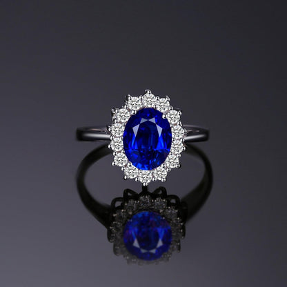 Princess Diana Kate Middleton Class Gemstone Birthstone Sapphire Halo Engagement Rings for Women, Anniversary 14K White Yellow Rose Gold Plated 925 Sterling Silver Promise Rings for Her