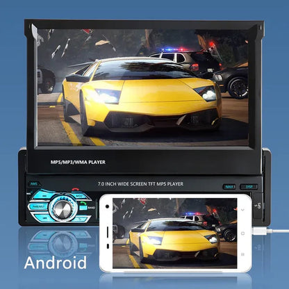 1DIN 7" HD Retractable Touch Screen Car Stereo Audio Bluetooth Car Radio Support Bluetooth/Usb/Aux/Fm/Am Mirrorlink+ SWC+ Rearview Camera (Optional)