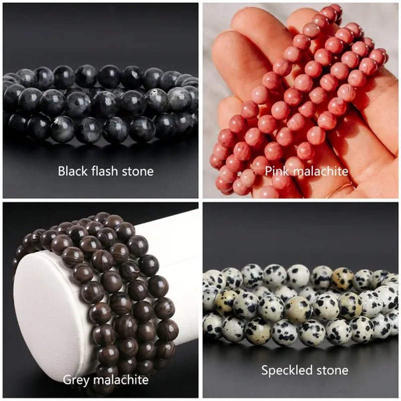 Hot Sale 6-8mm Unisex Natural Stone Bracelet Malachite/Tiger Eye/amethyst/agate/gemstone Bracelet Round Bead Elastic Bracelet Handmade Chakra Treatment Stone Jewelry Ladies Mens Girls