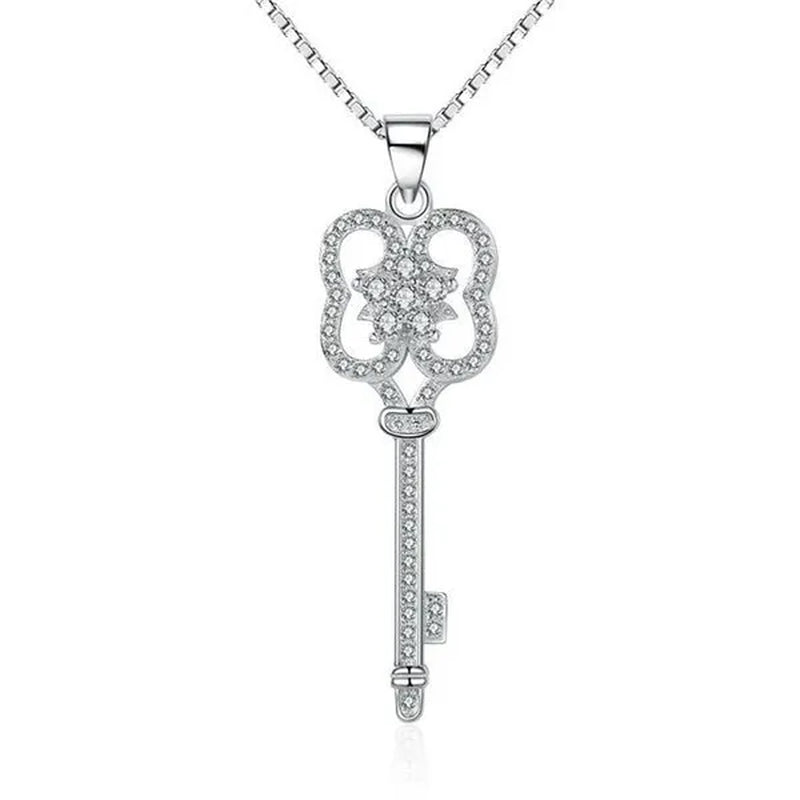 Majesty Diamonds MDS170393 White Zircon Key Pendant Necklace in .925 Sterling Silver