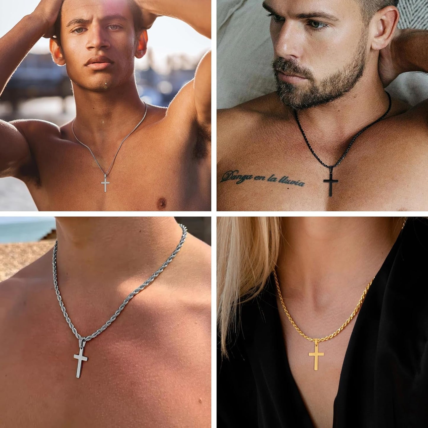 Valentines Day Gifts for Him Cross Necklace for Boys Mens Stainless Steel Twisted Rope Chain Cross Pendant Rustproof Necklace for Teen Boy Mens Christian Baptism Easter Gifts