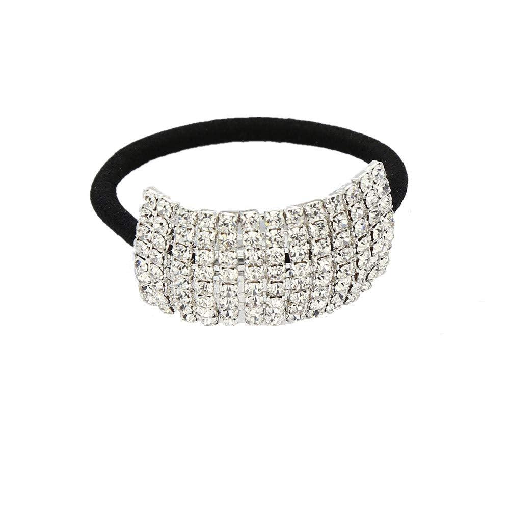 Hair Tie, Fashion Bling Crystal Rhinestone Hair Ties for Women Girls (Silver Tone, 1 Count)