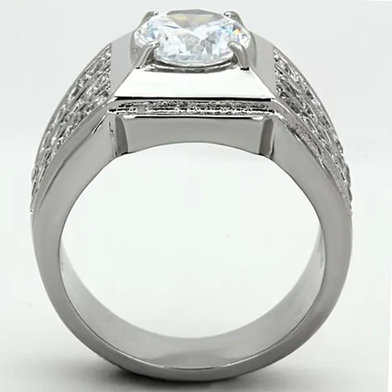 2.94 Ct Round Cut Simulated Diamond Silver Stainless Steel Ring Sizes 8-13