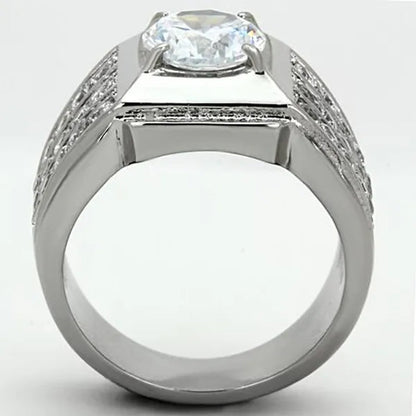 2.94 Ct Round Cut Simulated Diamond Silver Stainless Steel Ring Sizes 8-13