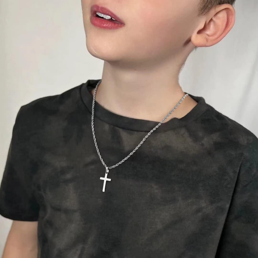 Valentines Gifts for Him - 18K Gold Plated Cross Necklaces Chain for Men Boys Gifts, Silver Rope Chain Layered Necklace Jewelry 16 18 20 22 24 Inch