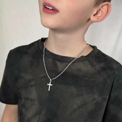 Valentines Gifts for Him - 18K Gold Plated Cross Necklaces Chain for Men Boys Gifts, Silver Rope Chain Layered Necklace Jewelry 16 18 20 22 24 Inch