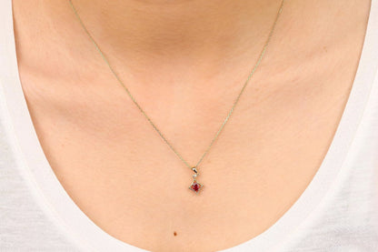 10K Yellow Gold Genuine Ruby and Natural Diamond (I1) Pendant for Women.