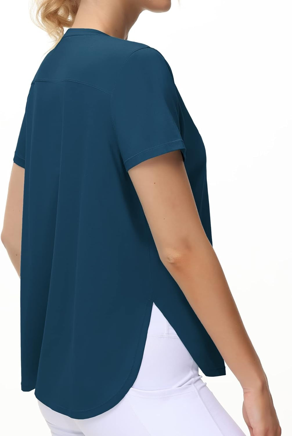 Women'S Workout T-Shirts Loose Fit Short Sleeve Cotton Running Basic Tee Tops with Split Hem
