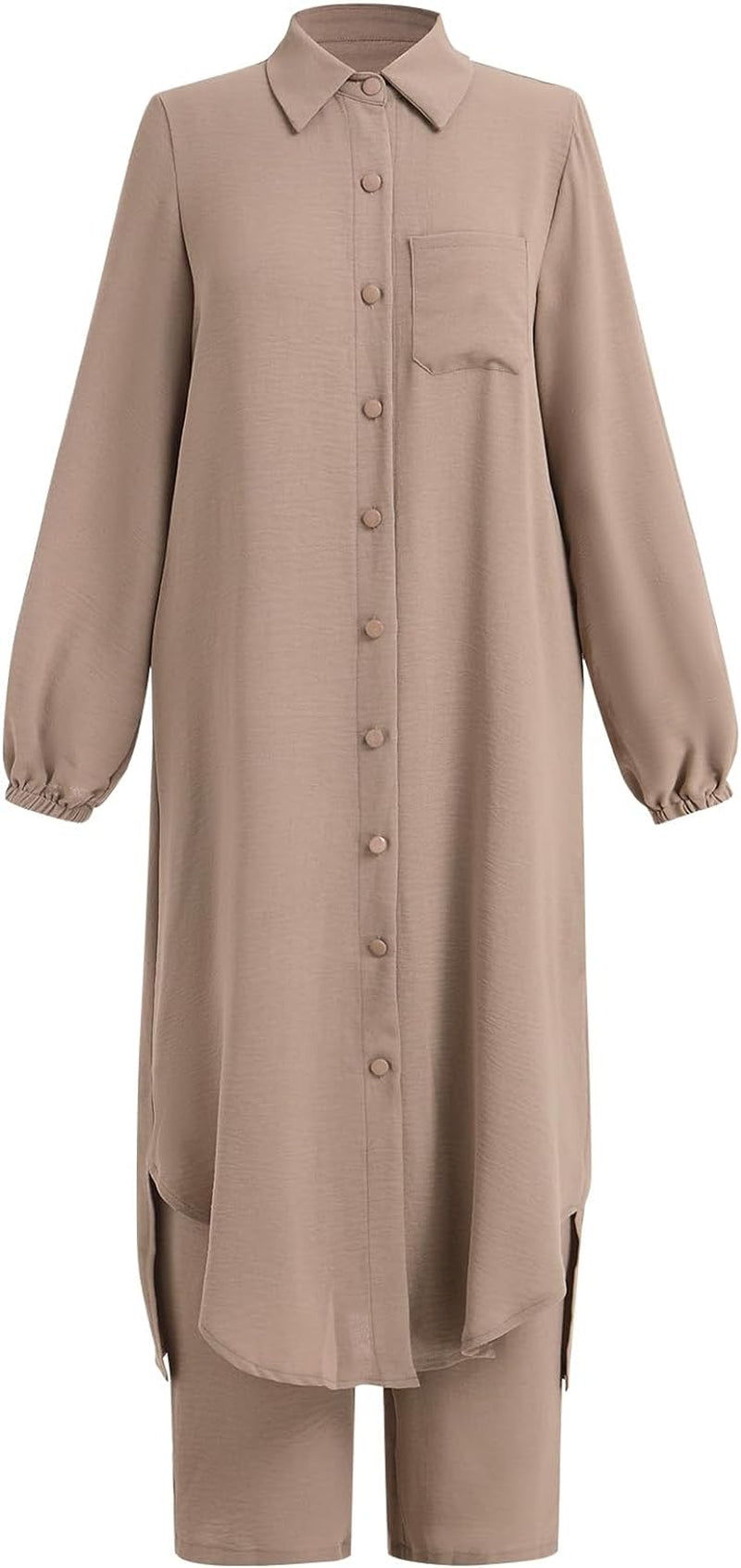 Women'S Muslim 2 Pieces Sets Long Sleeve Button down Shirt and Pants Abaya Casual Dress Dubai Outfits