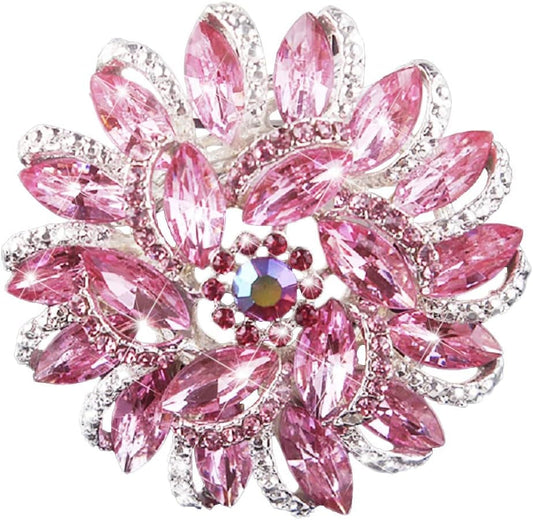 Crystal Diamond Flower Brooch Pin for Women Girls Brides - WORLD TIME VISITS