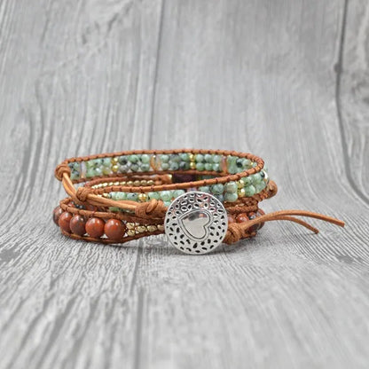 Vintage Boho Handmade Turquoise Charm Natural Stone Beads Bracelets Adjustable Wrap Leather Bracelet Jewelry