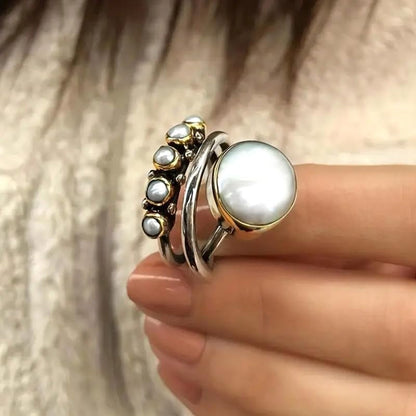 Unique Vintage 10 Mm Simulated Pearl Ring for Women Fake 3-Piece Ring Set 3 Layer Interlocked Ring Entwined Line with Stacking Rings Wedding Band Statement Cocktail Index Finger Rings 10# - WORLD TIME VISITS