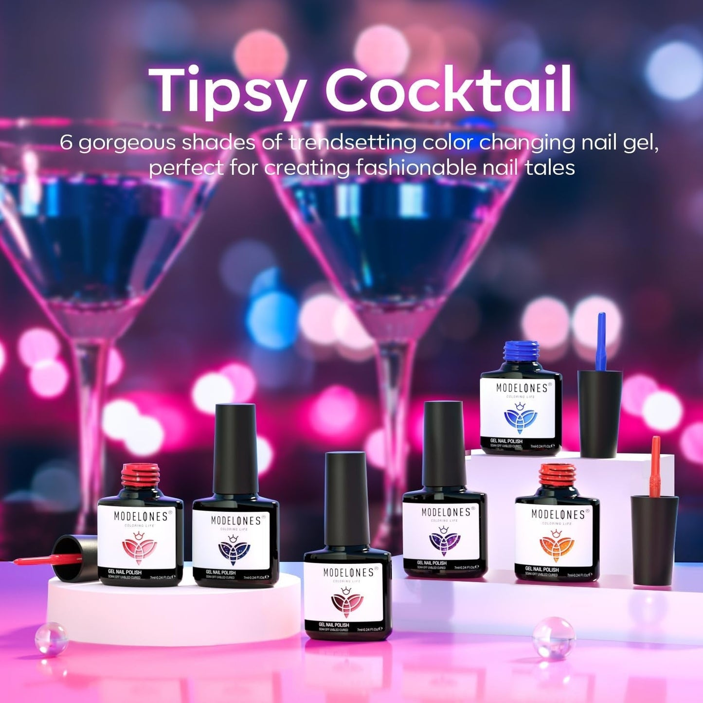 Color Changing Gel Nail Polish Set, 6 Colors Red Pink Glitter Blue Purple Mood Temperature Change Nail Polish Gel Set Soak off Nail Art Gel DIY Salon Manicure Gift