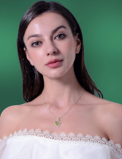 Fine Jewelry Birthstone Natural Peridot Necklace Sterling Silver Rose Flower Heart Gemstone Pendant Anniversary Birthday Gifts for Women Her Wife Mom