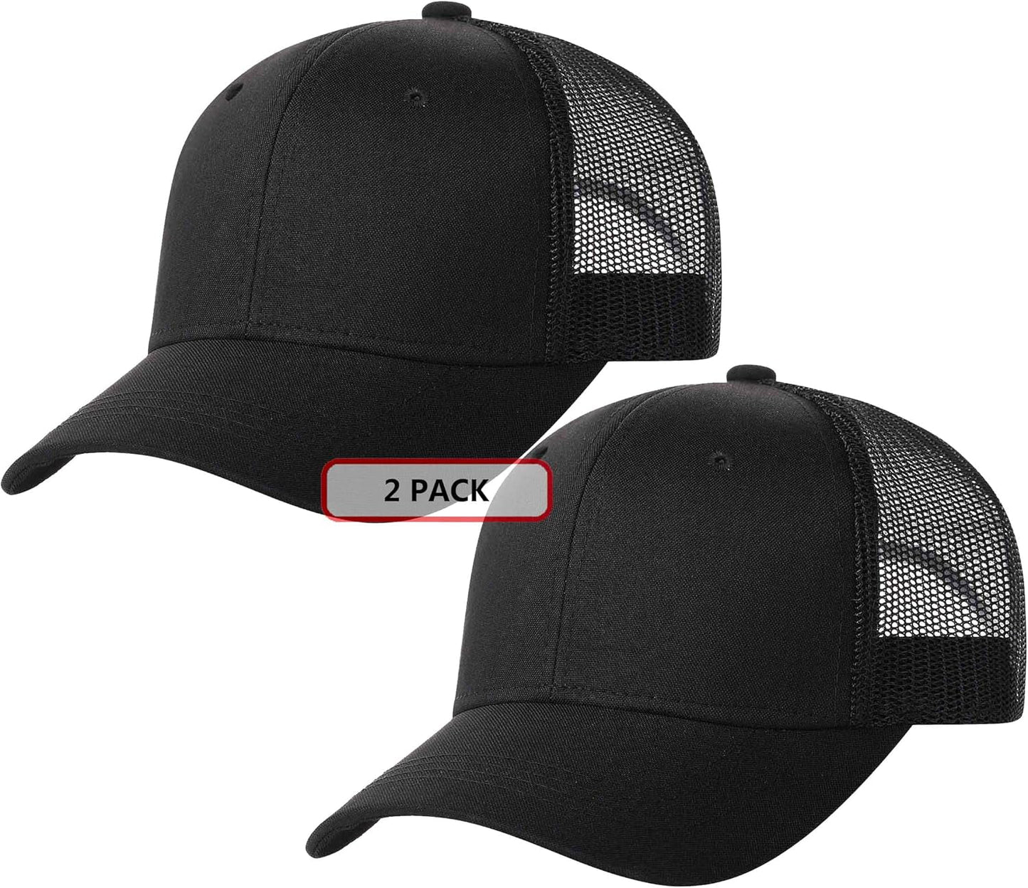 2 Pack Snapback Trucker Baseball Hats Mesh Back Adjustable Blank Ball Caps for Men Women