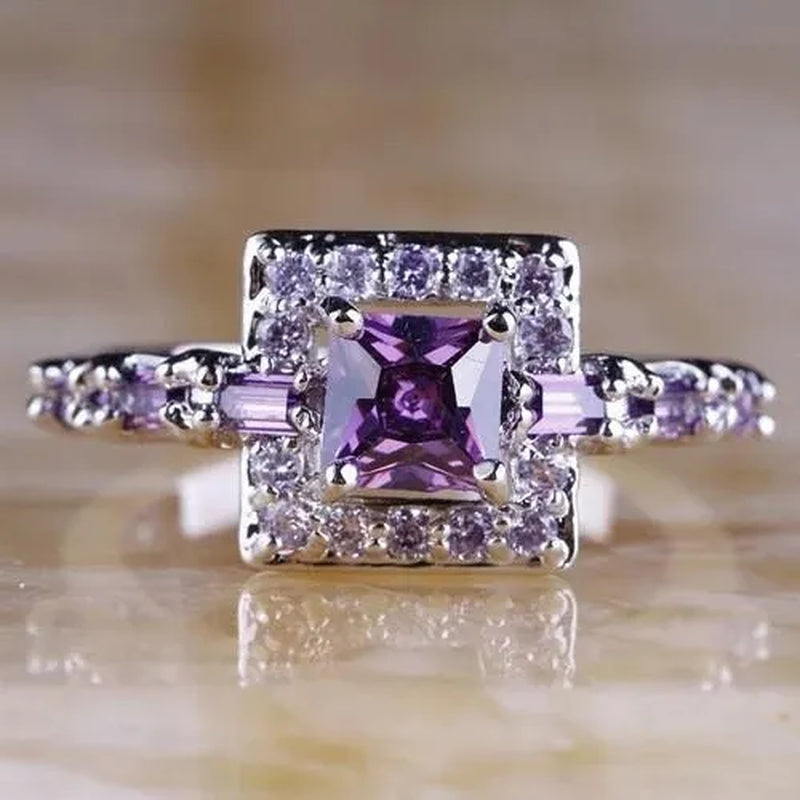 Elegant Noble Princess Fashion 925 Sterling Silver Amethyst & White Topaz Ring Charming Diamond Ring Romantic Bride Engagement Wedding Eternity Ring Anniversary Gift Birthday Party Jewelry Size 5-11 - WORLD TIME VISITS