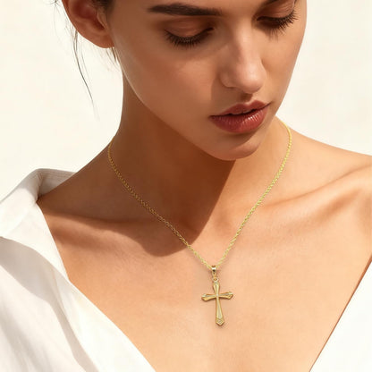 Cross Necklace for Women 14K Gold Cross Necklaces for Women Gold Crosses Chain Pendant Necklace for Womens with V-Shaped Patterns Trendy Crosses Necklaces for Womens