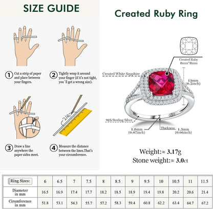 Birthstone Rings for Women 925 Sterling Silver Created Gemstone Cubic Zirconia Ring Heart/Pear/Round/Cushion/Emerald/Oval Engagement Double Halo Ring Size 6 to 10