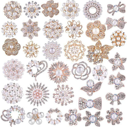 Chamvino 4PCS Pearl Rhinestone Brooch Flower Diamond Pin Wedding Jewelry Suit Collar Pin Silk Scarf Buckle Collar Pin Silk Scarf Buckle Double Use for Girls Women
