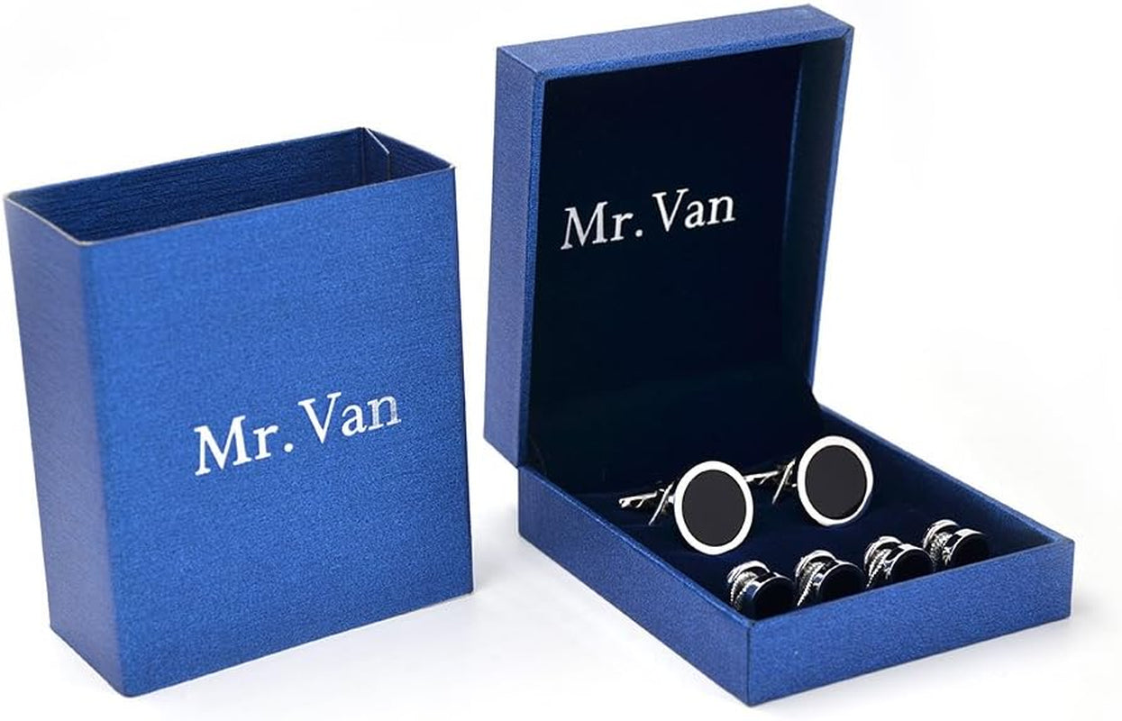 Onyx Cufflinks and Studs Set Formal Black Silver Groomsmen Groom Wedding Gift Cuff Links