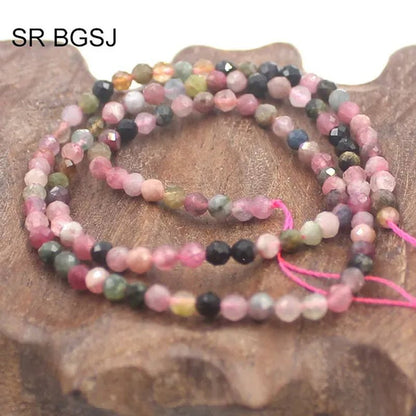 3mm Round Faceted Mixed Tourmaline Natural Gemstone Bail Spacer  Beads Strand 15"