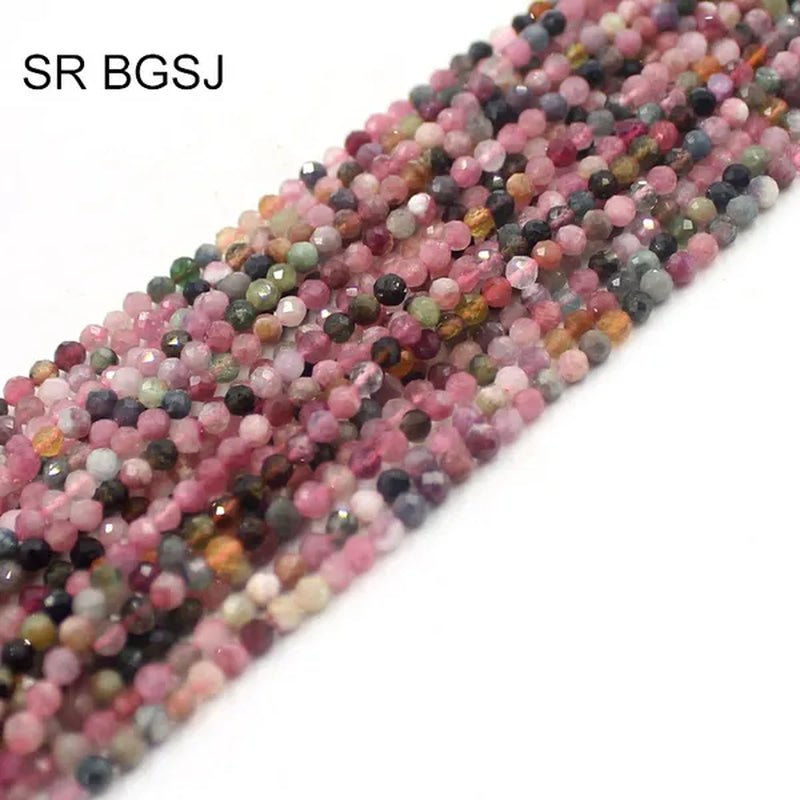 3mm Round Faceted Mixed Tourmaline Natural Gemstone Bail Spacer  Beads Strand 15"