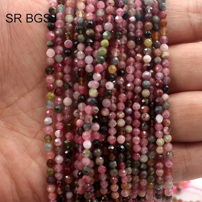 3mm Round Faceted Mixed Tourmaline Natural Gemstone Bail Spacer  Beads Strand 15"