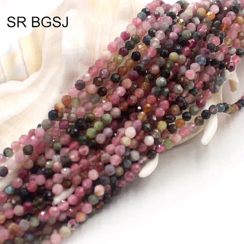 3mm Round Faceted Mixed Tourmaline Natural Gemstone Bail Spacer Beads Strand 15" - WORLD TIME VISITS