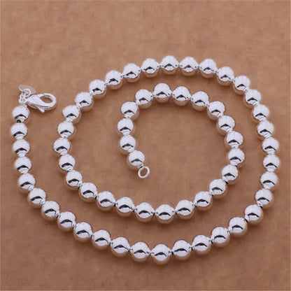 3Pcs 925 Sterling Silver 8MM Buddha Beads Earring Bangle Bracelet Necklace Jewelry Set