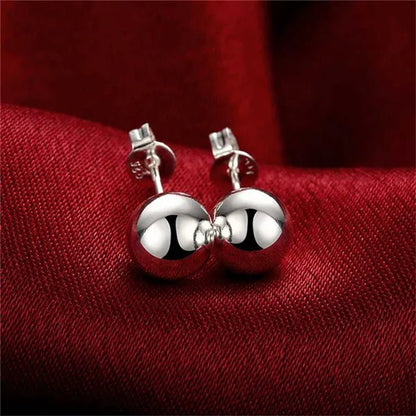 3Pcs 925 Sterling Silver 8MM Buddha Beads Earring Bangle Bracelet Necklace Jewelry Set - WORLD TIME VISITS
