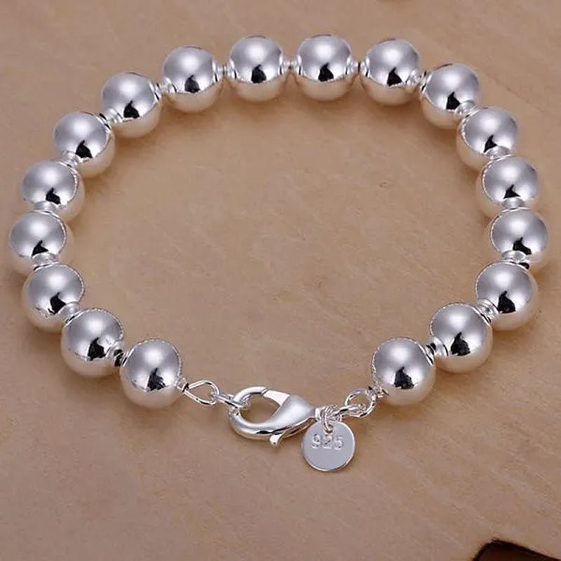 3Pcs 925 Sterling Silver 8MM Buddha Beads Earring Bangle Bracelet Necklace Jewelry Set