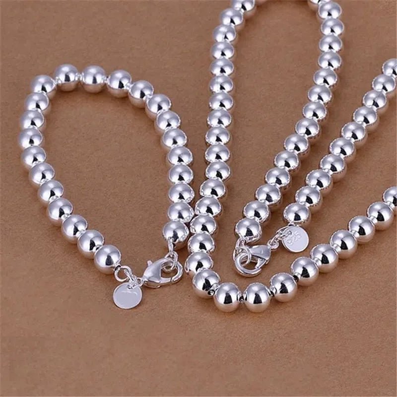 3Pcs 925 Sterling Silver 8MM Buddha Beads Earring Bangle Bracelet Necklace Jewelry Set