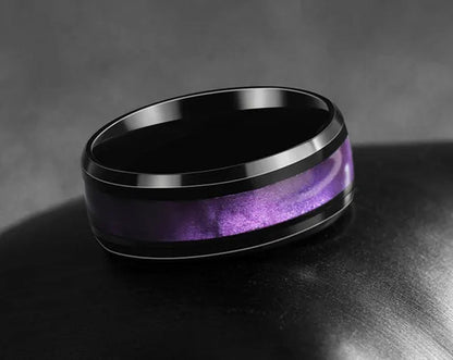 3PCS Amethyst Couple Rings 18k Black Gold Plated Womens Wedding Rings Sets and 8mm Titanium Steel Men Engagement Promise Band Party Ring
