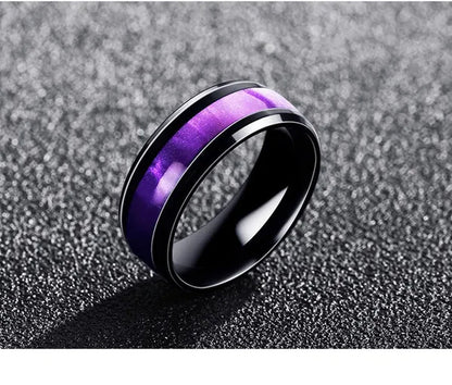 3PCS Amethyst Couple Rings 18k Black Gold Plated Womens Wedding Rings Sets and 8mm Titanium Steel Men Engagement Promise Band Party Ring