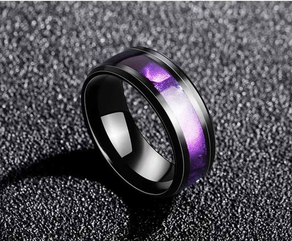 3PCS Amethyst Couple Rings 18k Black Gold Plated Womens Wedding Rings Sets and 8mm Titanium Steel Men Engagement Promise Band Party Ring