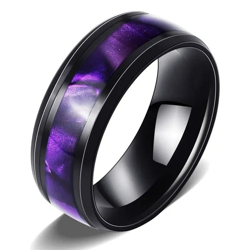 3PCS Amethyst Couple Rings 18k Black Gold Plated Womens Wedding Rings Sets and 8mm Titanium Steel Men Engagement Promise Band Party Ring - WORLD TIME VISITS