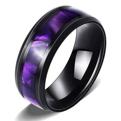 3PCS Amethyst Couple Rings 18k Black Gold Plated Womens Wedding Rings Sets and 8mm Titanium Steel Men Engagement Promise Band Party Ring - WORLD TIME VISITS