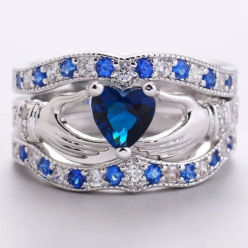 3Pcs Claddagh Heart Amethyst Wedding Ring Set 925 Sterling Silver Fashion Jewelry Size5 - 12 - WORLD TIME VISITS