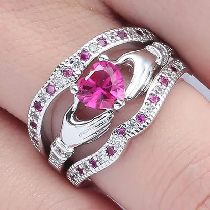 3Pcs Claddagh Heart Amethyst Wedding Ring Set 925 Sterling Silver Fashion Jewelry Size5 - 12 - WORLD TIME VISITS