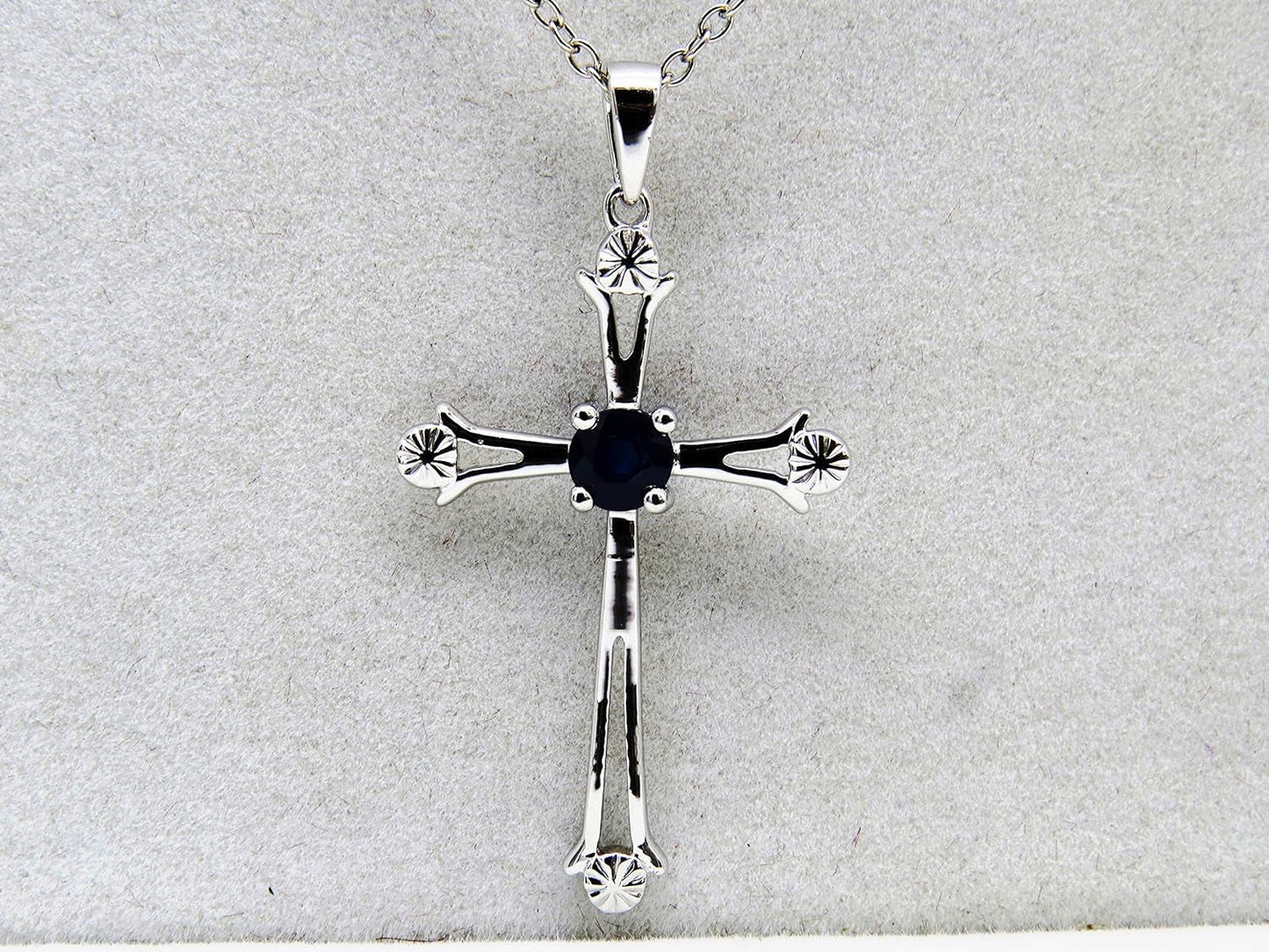 4 MM round Gemstone Ladies Cross Pendant (Silver Chain Included), Sterling Silver