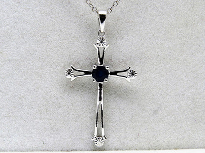 4 MM round Gemstone Ladies Cross Pendant (Silver Chain Included), Sterling Silver