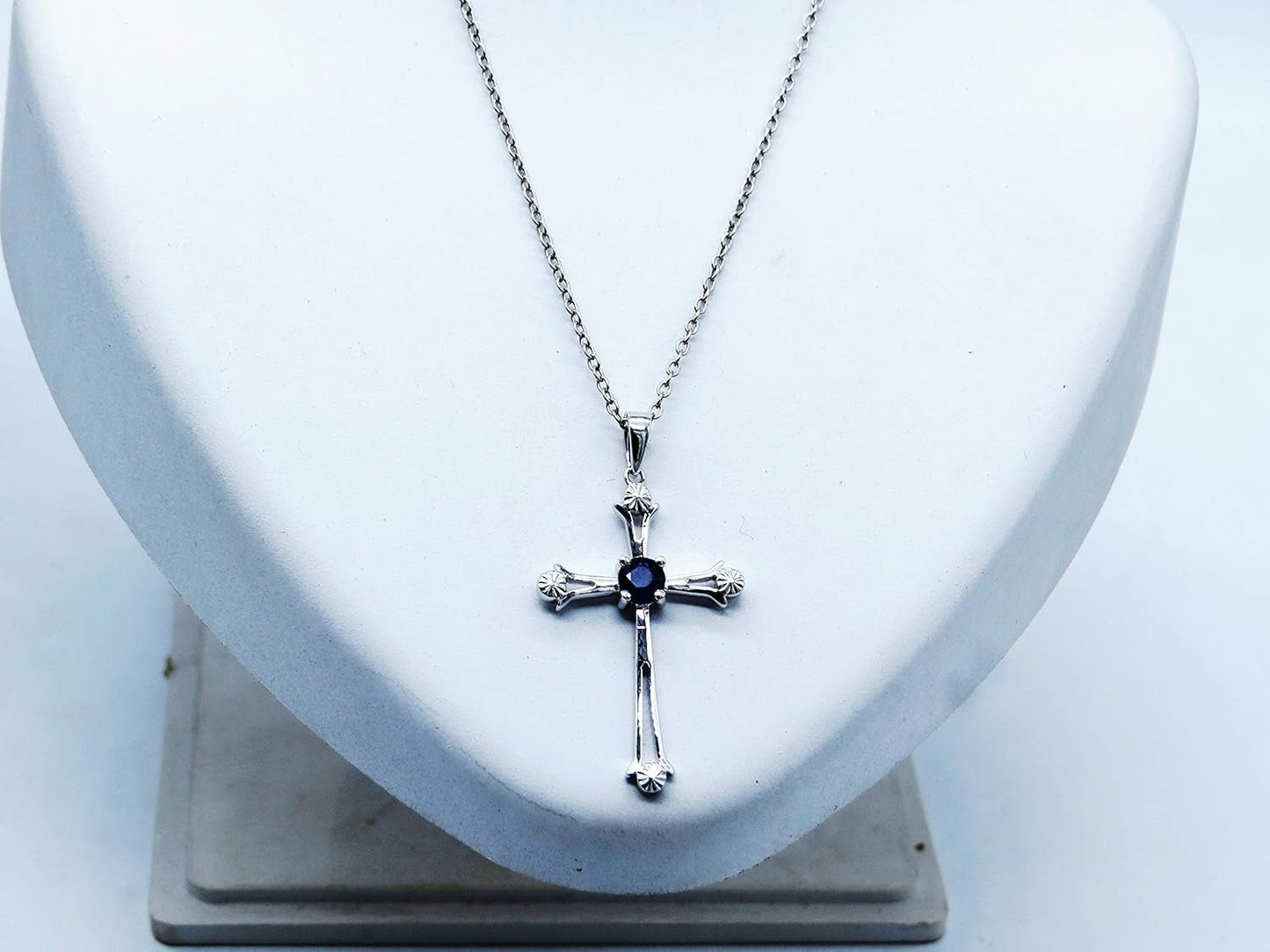 4 MM round Gemstone Ladies Cross Pendant (Silver Chain Included), Sterling Silver