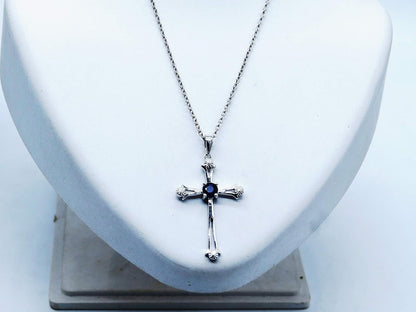 4 MM round Gemstone Ladies Cross Pendant (Silver Chain Included), Sterling Silver