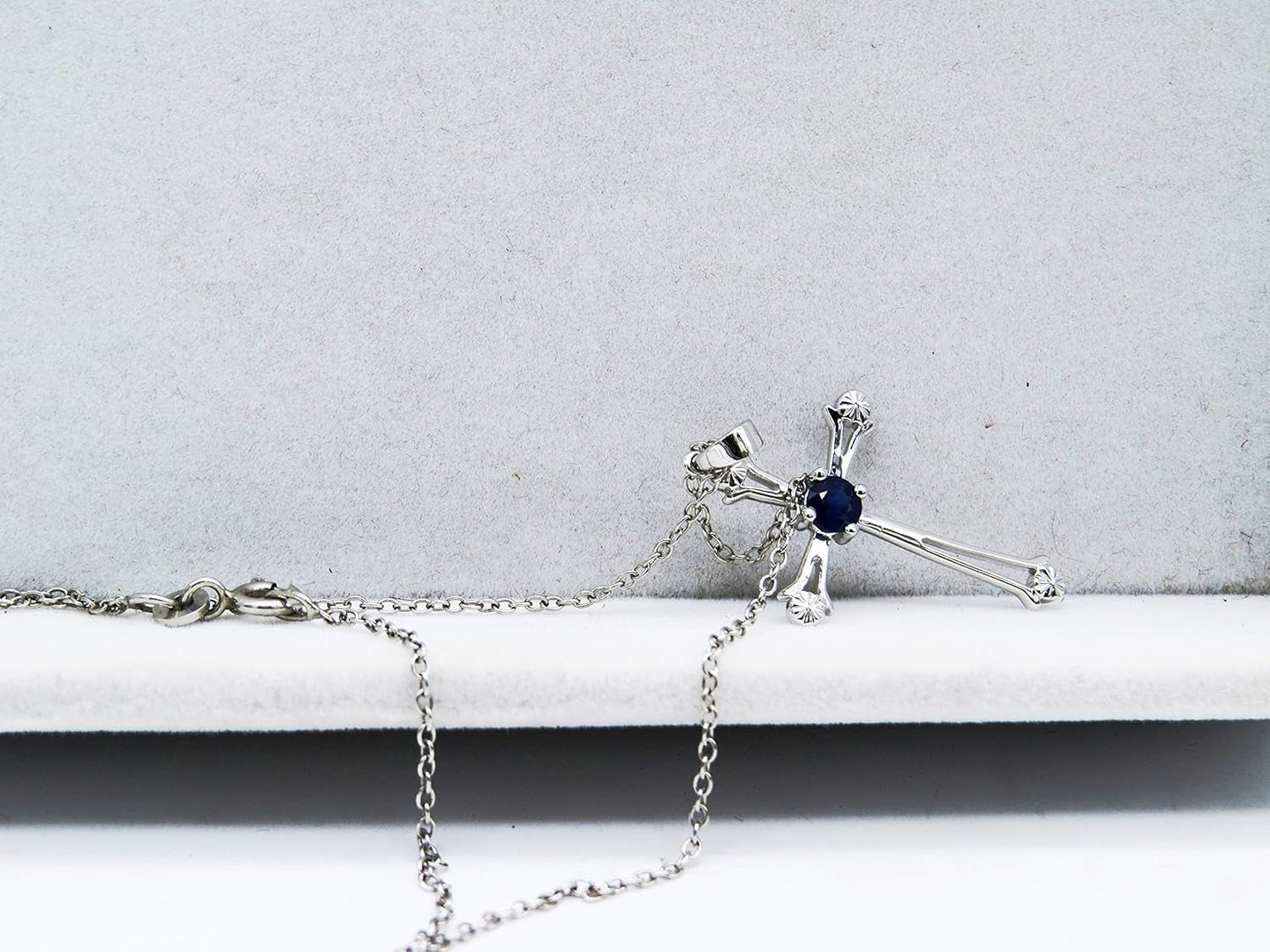 4 MM round Gemstone Ladies Cross Pendant (Silver Chain Included), Sterling Silver