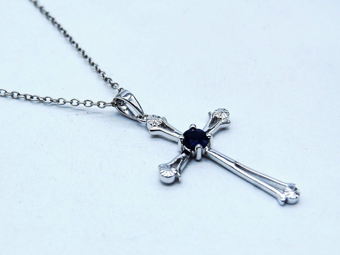 4 MM round Gemstone Ladies Cross Pendant (Silver Chain Included), Sterling Silver