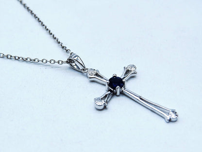 4 MM round Gemstone Ladies Cross Pendant (Silver Chain Included), Sterling Silver